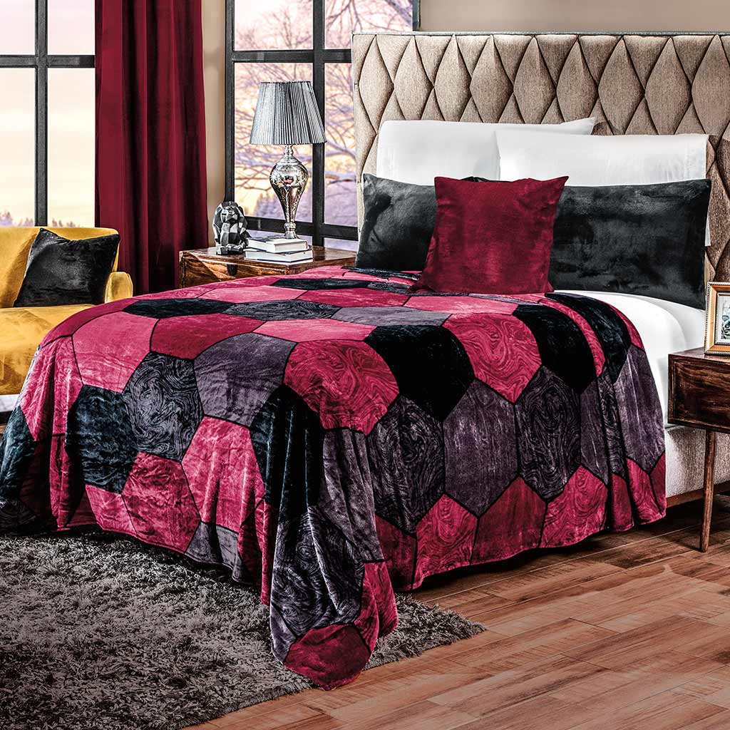 Cobertor Negro y Rojo Granada