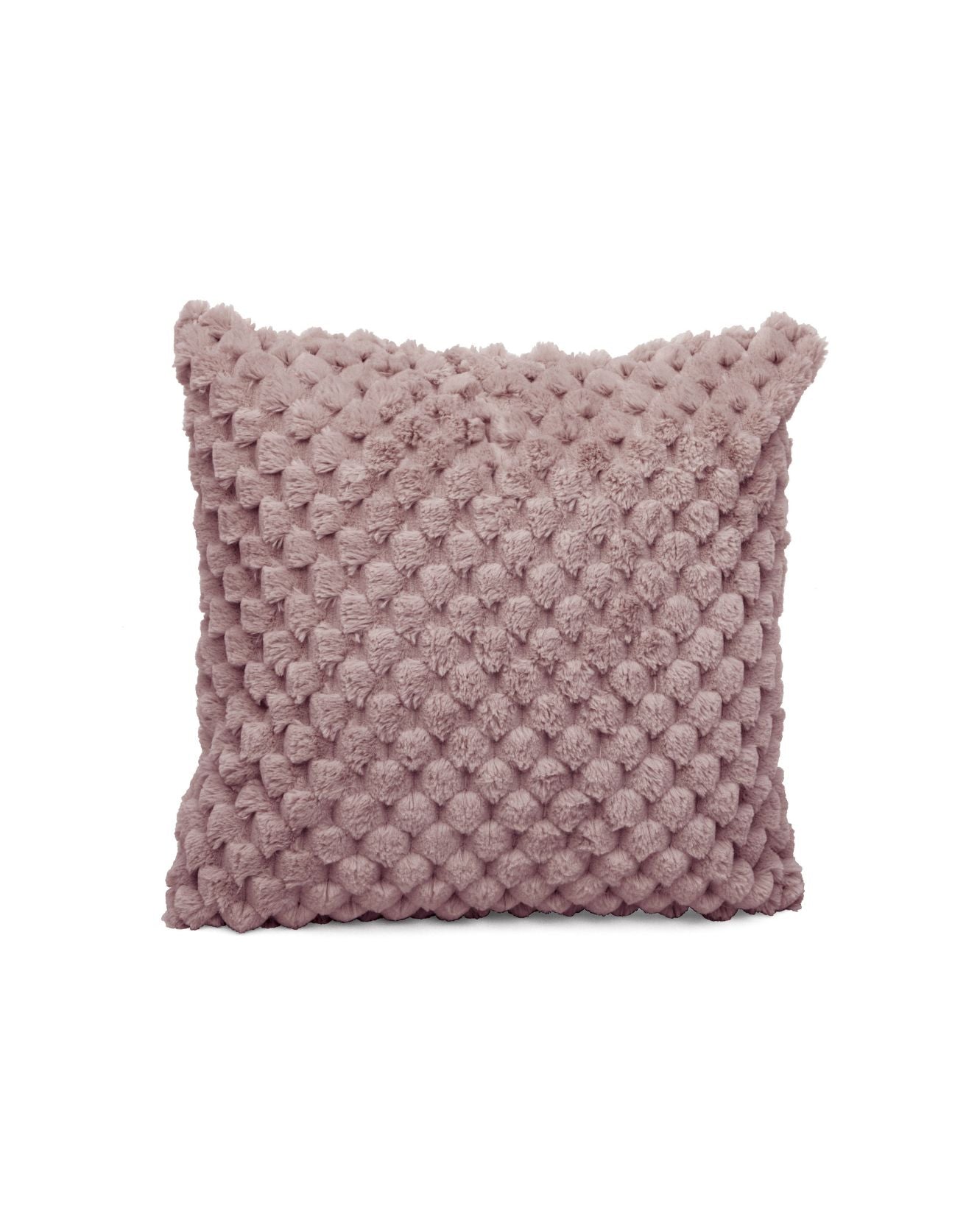 El Cojín de Lujo Aruba de Intima Hogar es rectangular, con superficie texturizada tipo burbuja en suave color rosado malva, perfecto para decorar cualquier espacio. Fondo blanco.