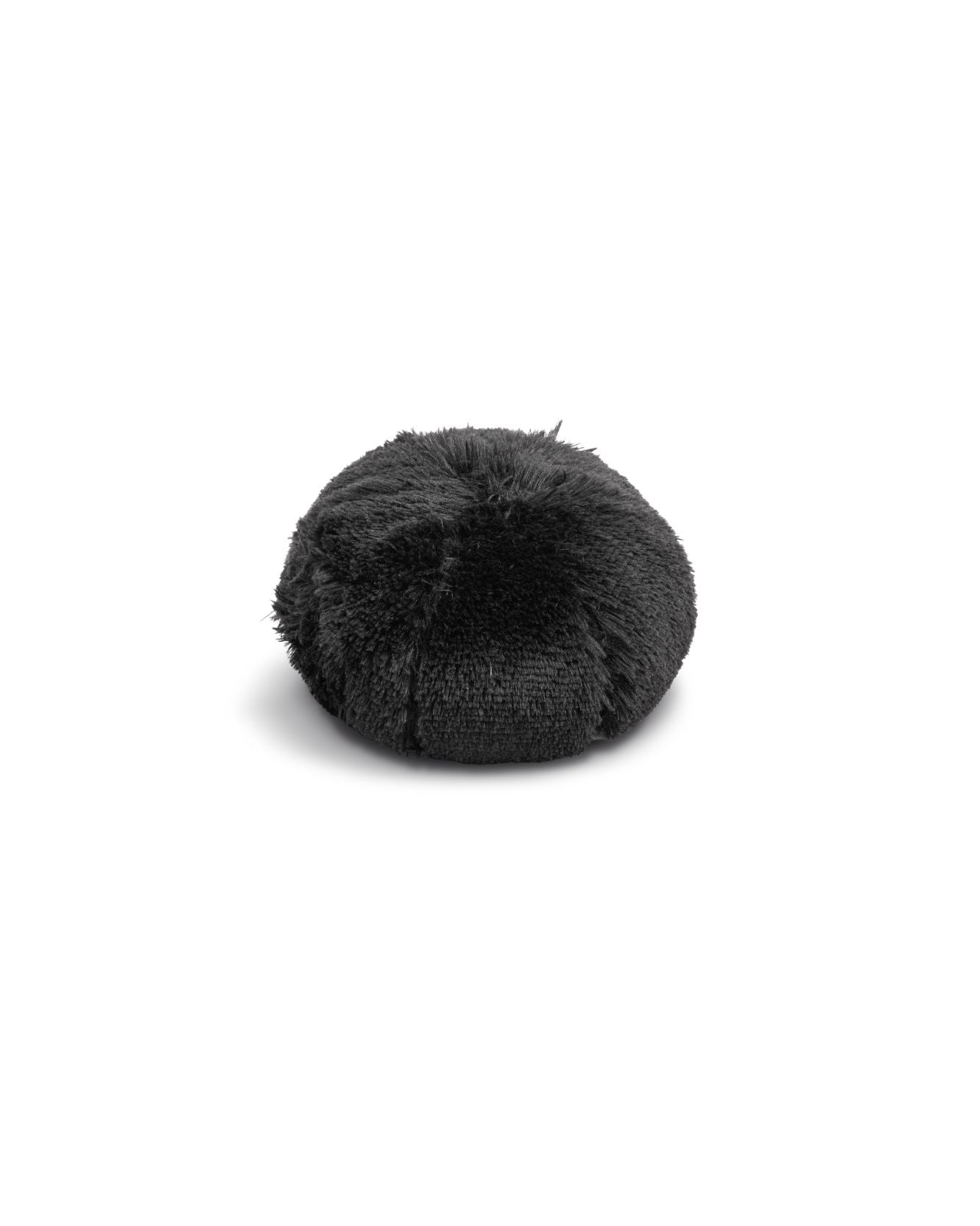 The Cojín de Lujo Albania Ball by Intima Hogar is a round, dark gray, plush-textured pet bed displayed against a white background.
