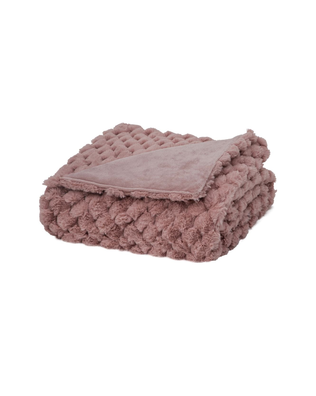 La Frazada de Lujo Aruba de Intima Hogar en palo rosa ofrece textura ligera mauve con diseño bobble-knit por un lado y tela suave por el otro, ideal para decoración de habitación.