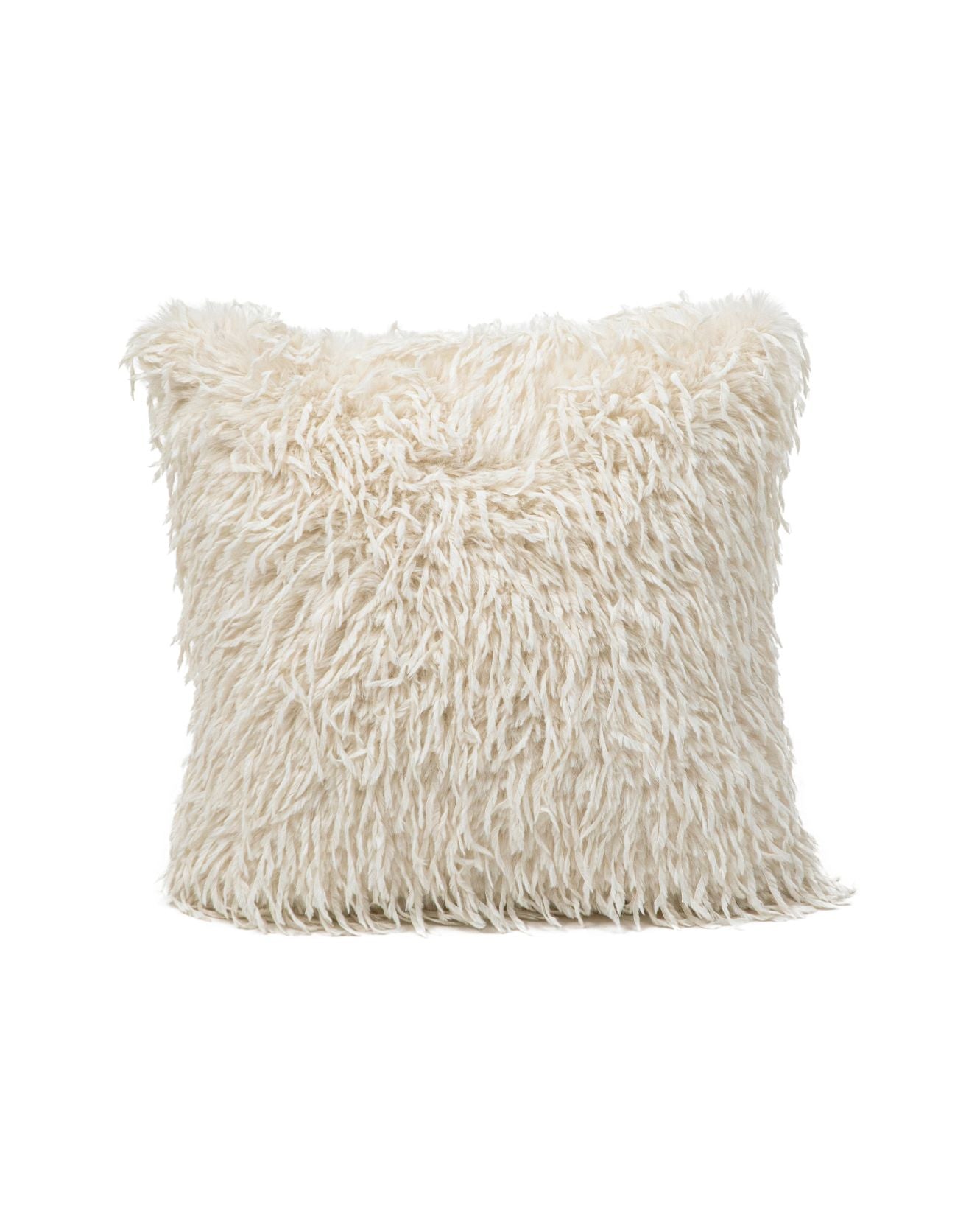 La Funda de Cojín Kawasaki de Intima Hogar, cuadrada y cubierta de suave felpa sintética color crema, brinda una textura envolvente sobre fondo blanco.