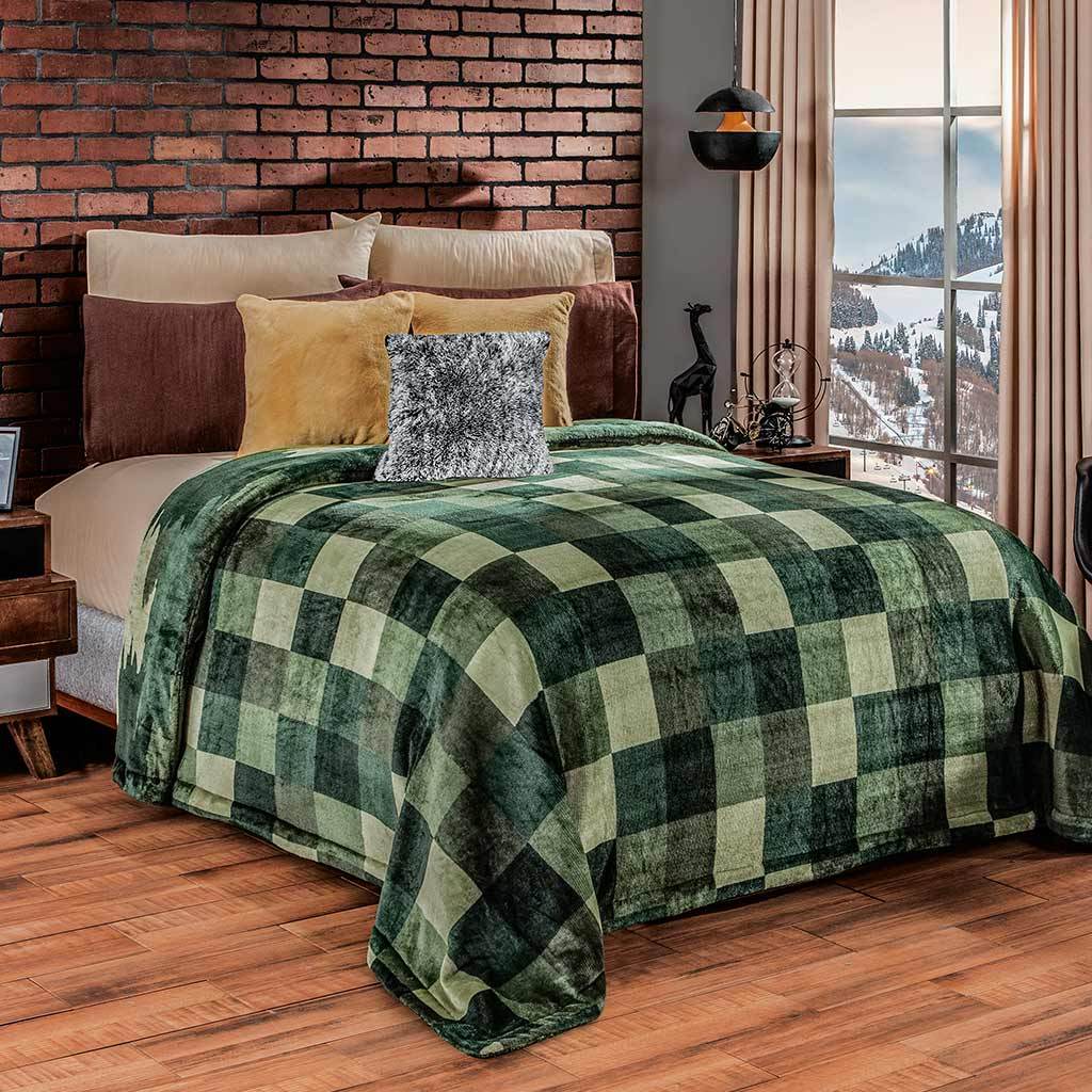 Cobertor Flannel  verde Camuflaje