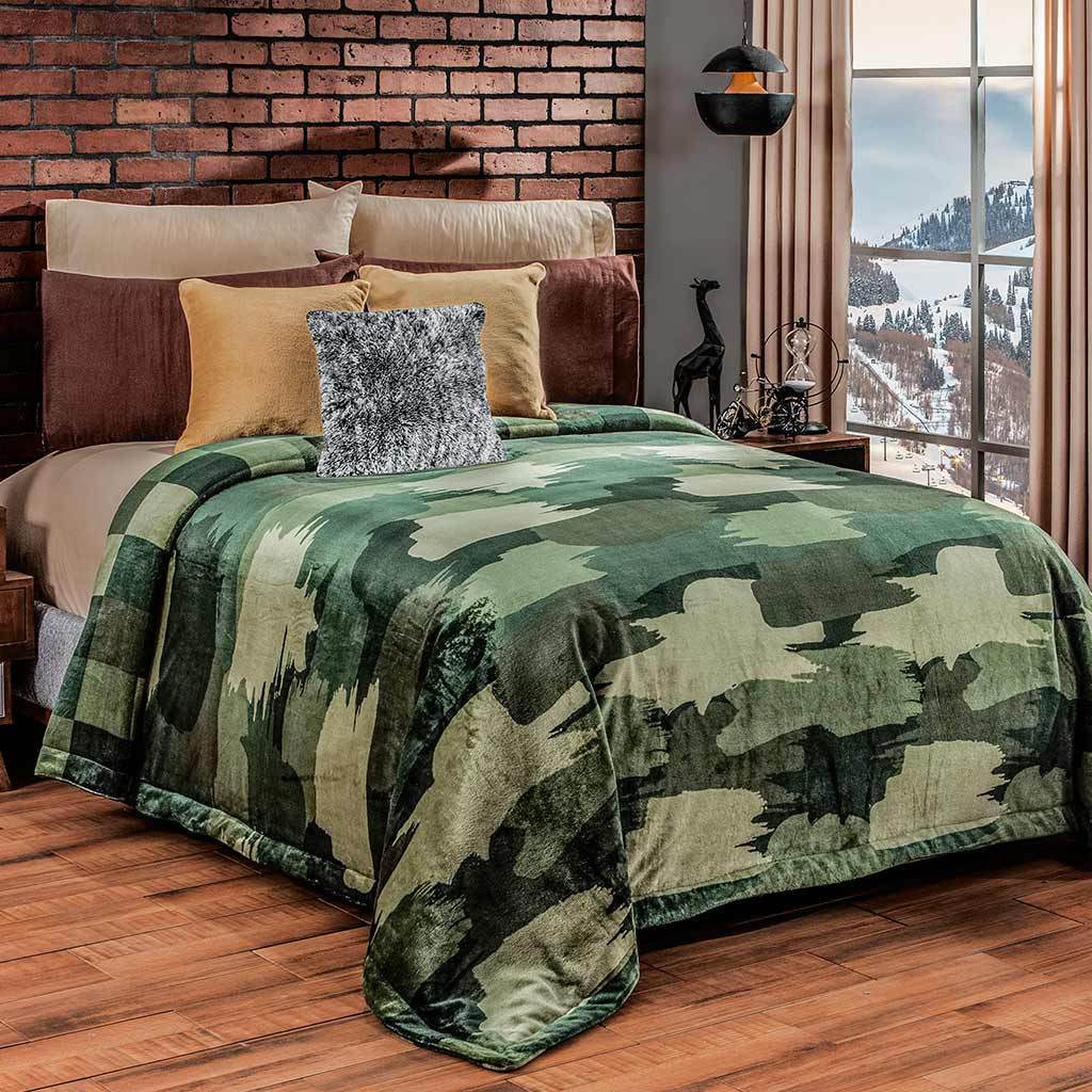 Cobertor Flannel  verde Camuflaje